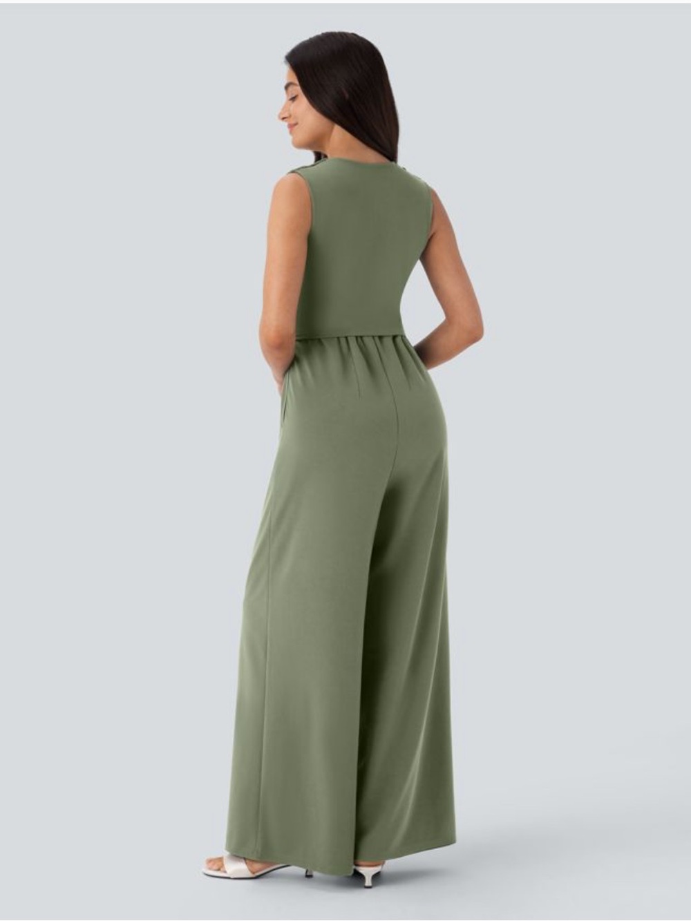 NWOT Halara V Neck Sleeveless Ruched Pocket Jumpsuit-Easy Peezy - Picture 2 of 12